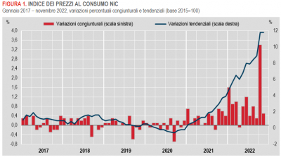 Istat: Inflazione - in Italia +11,8% nel mese di novembre 2022 (provvisorio)